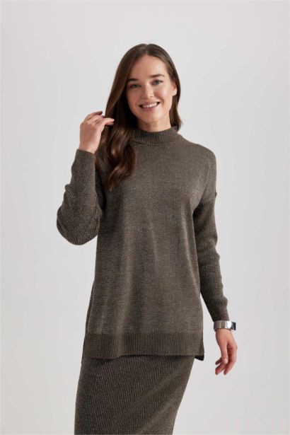 Regular Fit Half Turtleneck Basic Knitted Pullover Tunic