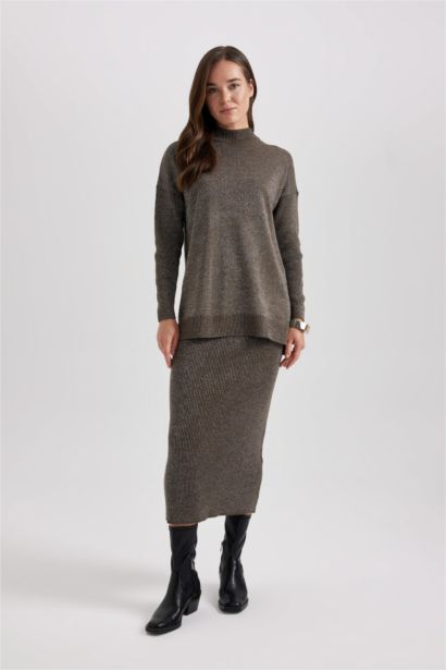Regular Fit Half Turtleneck Basic Knitted Pullover Tunic