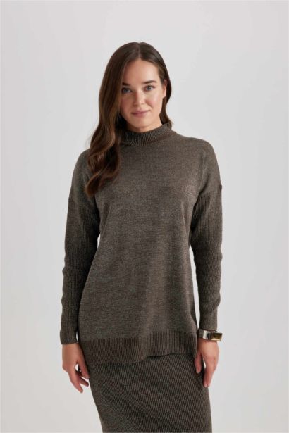 Regular Fit Half Turtleneck Basic Knitted Pullover Tunic