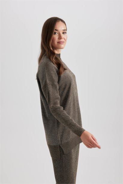 Regular Fit Half Turtleneck Basic Knitted Pullover Tunic