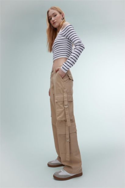 Wide Leg Cargo Gabardine Trousers