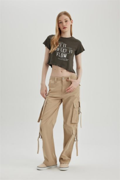 Wide Leg Cargo Gabardine Trousers