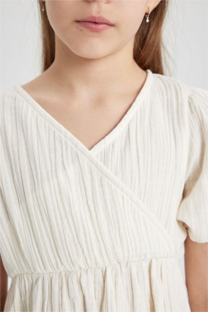 فستان بناتي نص كم موسلين قصة عادية