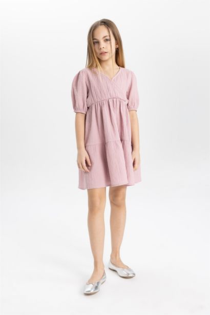 Robe à manches courtes en mousseline pour fille