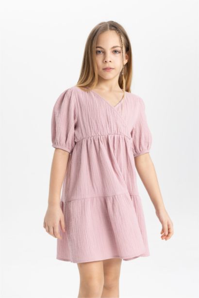 Robe à manches courtes en mousseline pour fille