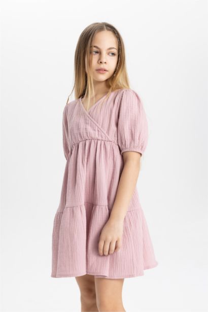Robe à manches courtes en mousseline pour fille