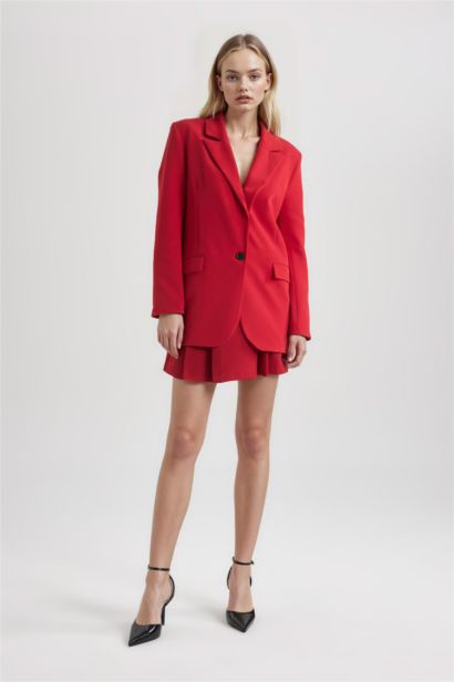 Normal Bel Kırmızı Pileli Mini Etek