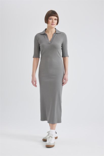 Bodycon Polo Neck Ribbed Camisole Midi Dress