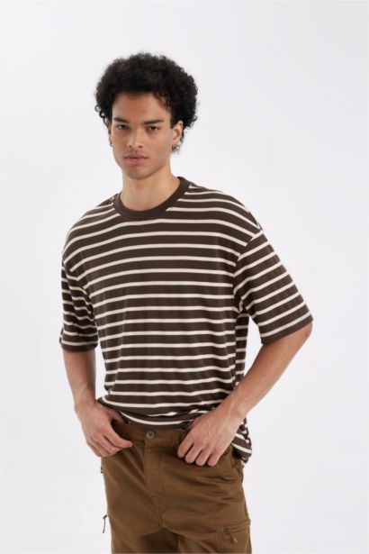 Comfort Regular Fit Crew Neck Striped Heavy Fabric T-Shirt