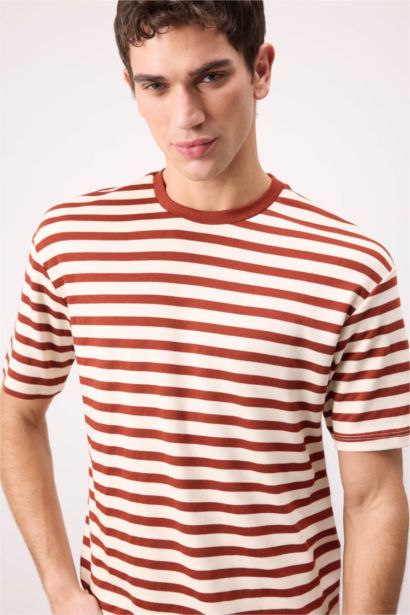 Boxy Fit Crew Neck Striped Short Sleeve T-Shirt