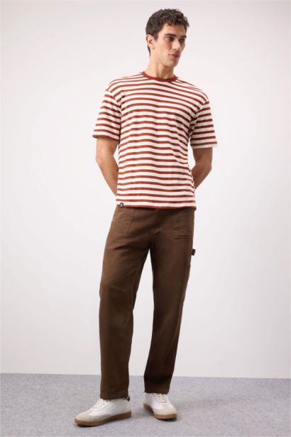 Boxy Fit Crew Neck Striped Short Sleeve T-Shirt