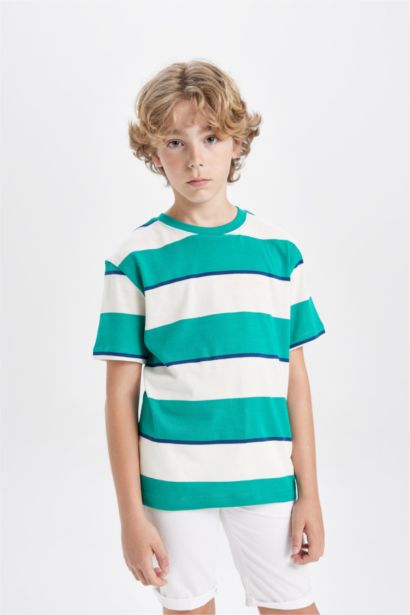 Boy Crew Neck Striped Short Sleeve T-Shirt