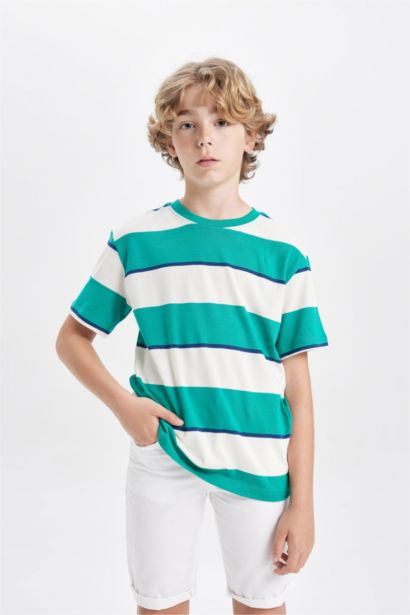 Boy Crew Neck Striped Short Sleeve T-Shirt