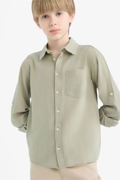 Chemises à manches longues Look Lin Col Polo Garçon