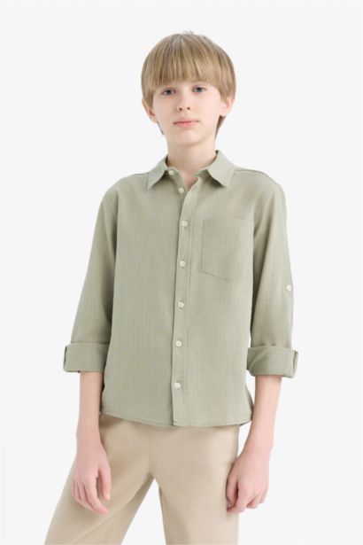 Chemises à manches longues Look Lin Col Polo Garçon