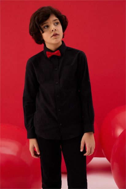 قميص بولو ولادي ذو مظهر كتان قصة عادية