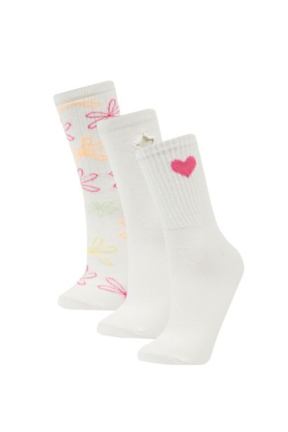 Chaussettes Longues Coton à Broderies pour Femme - 3 Paires