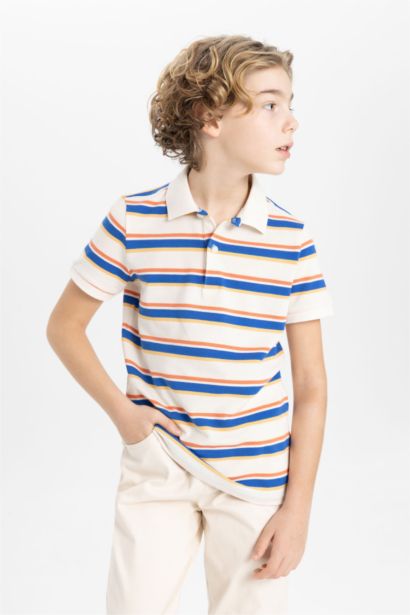 Boy Striped Pique Short Sleeve Polo T-Shirt