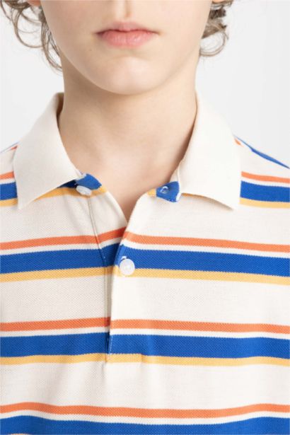 Boy Striped Pique Short Sleeve Polo T-Shirt