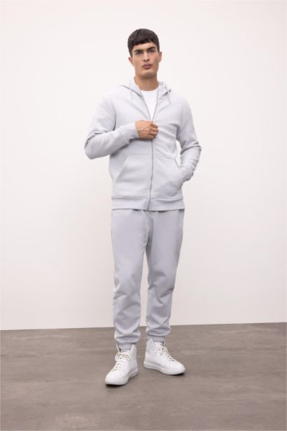 Gray Regular Fit Elastic Waist Leg Sweatpants