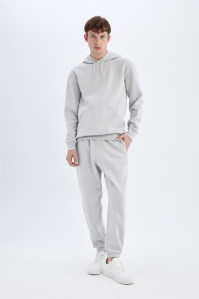 Gray Regular Fit Elastic Waist Leg Sweatpants