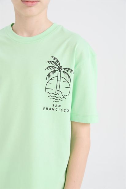 Футболка для мальчика оверсайз с круглым вырезом и принтом, с коротким рукавом.