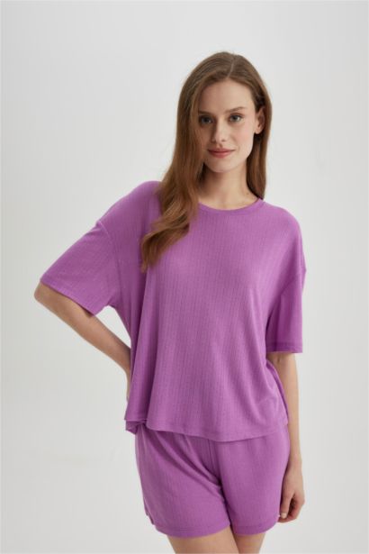 Pijama Takımı Regular Fit Kısa Kollu Beli Lastikli Şort Alt-Fall in Love 