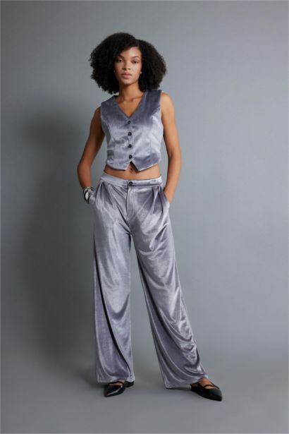 Wide Leg Fleece Pocket Velvet Trousers