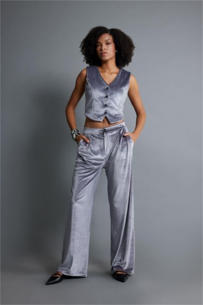 Wide Leg Fleece Pocket Velvet Trousers