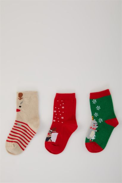 Baby Boy Christmas Themed 3 Piece Cotton Long Socks