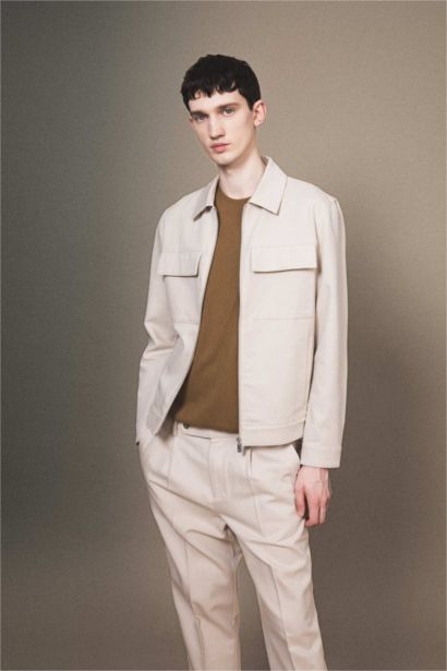 جاكيت قصة عادية برقبة بولو بنصف بطانة