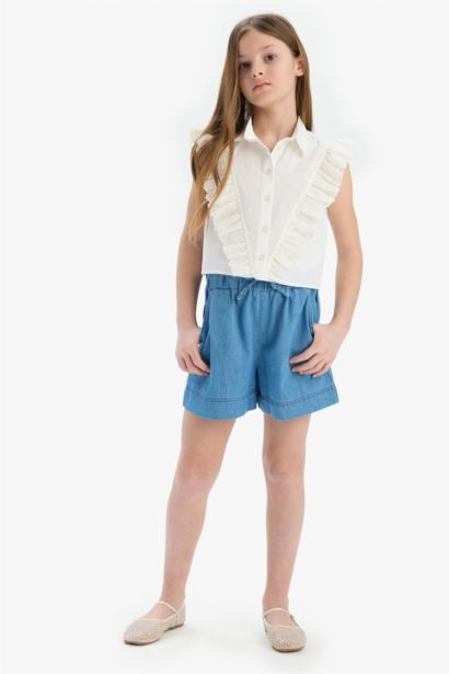Short en jean à taille élastique pour fille