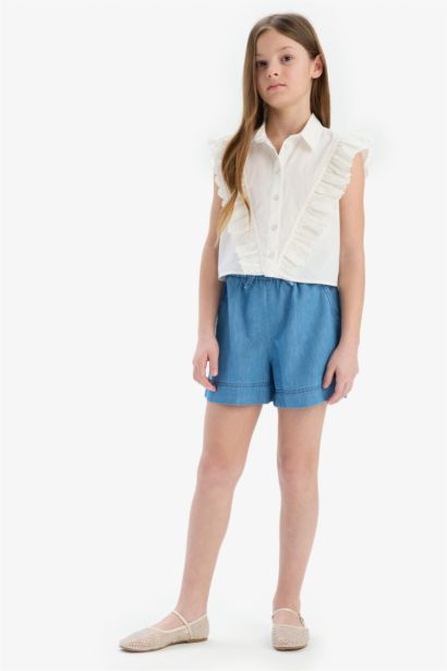 Short en jean à taille élastique pour fille