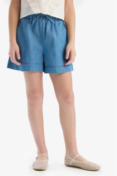Short en jean à taille élastique pour fille