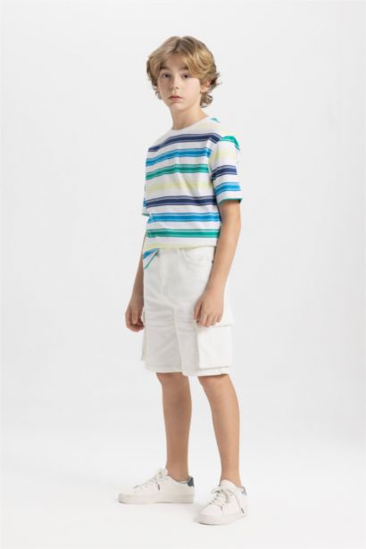 Boy Regular Fit Crew Neck Striped Flared Cotton T-Shirt