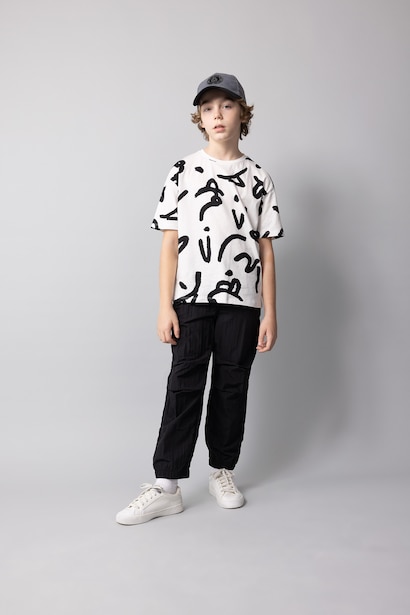 Boy Oversize Fit Crew Neck Patterned Short Sleeve T-Shirt