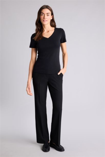 تيشيرت سادة مضلع قصة عادية بياخة V