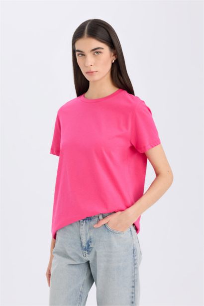 Regular Fit Crew Neck Basic Plain Casual Cotton T-Shirt