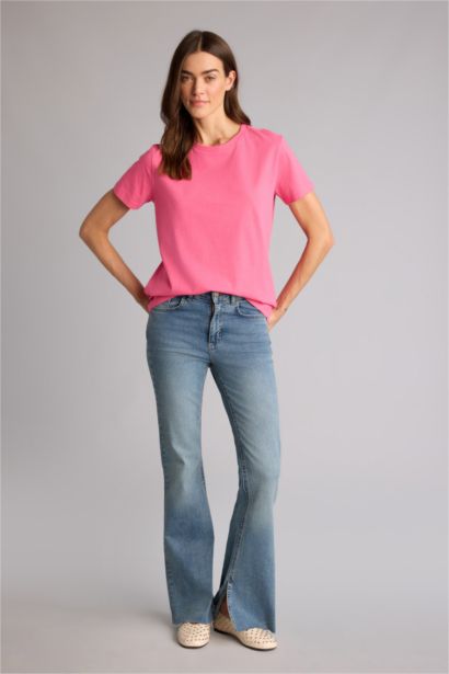 Базовая однотонная трикотажная футболка Long Fit с круглым вырезом и коротким рукавом