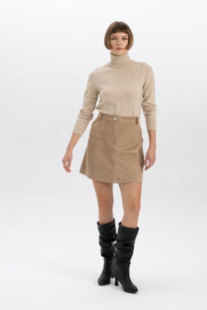 A Cut Suede Normal Waist Mini Knitted Skirt