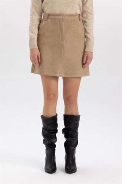 A Cut Suede Normal Waist Mini Knitted Skirt