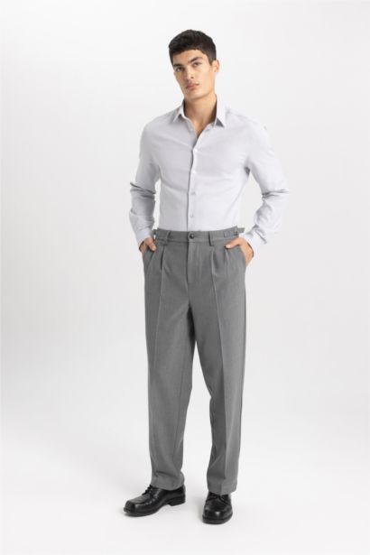 Slim Fit Polo Collar Honeycomb Textured Long Sleeve Shirt