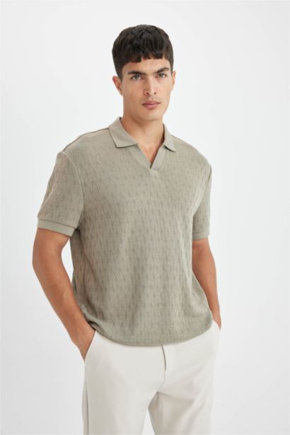 Regular Fit Knitting Look Polo T-Shirt