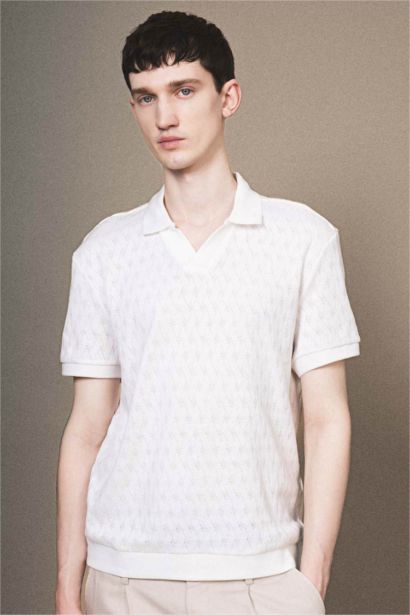 Regular Fit Knitting Look Short Sleeve Polo T-Shirt