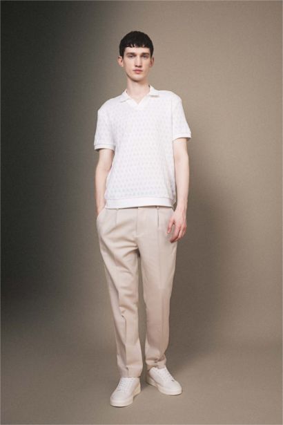 Regular Fit Knitting Look Short Sleeve Polo T-Shirt