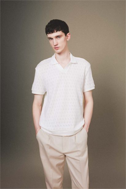 Regular Fit Knitting Look Short Sleeve Polo T-Shirt