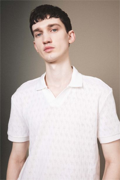 Regular Fit Knitting Look Short Sleeve Polo T-Shirt