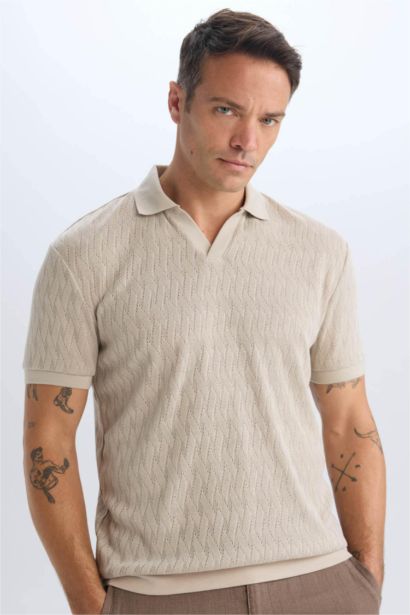 Regular Fit Knitting Look Polo T-Shirt