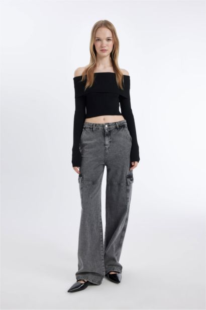 Slim Fit Open Shoulder Basic Knitwear Pullover