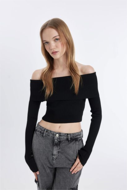 Slim Fit Open Shoulder Basic Knitwear Pullover